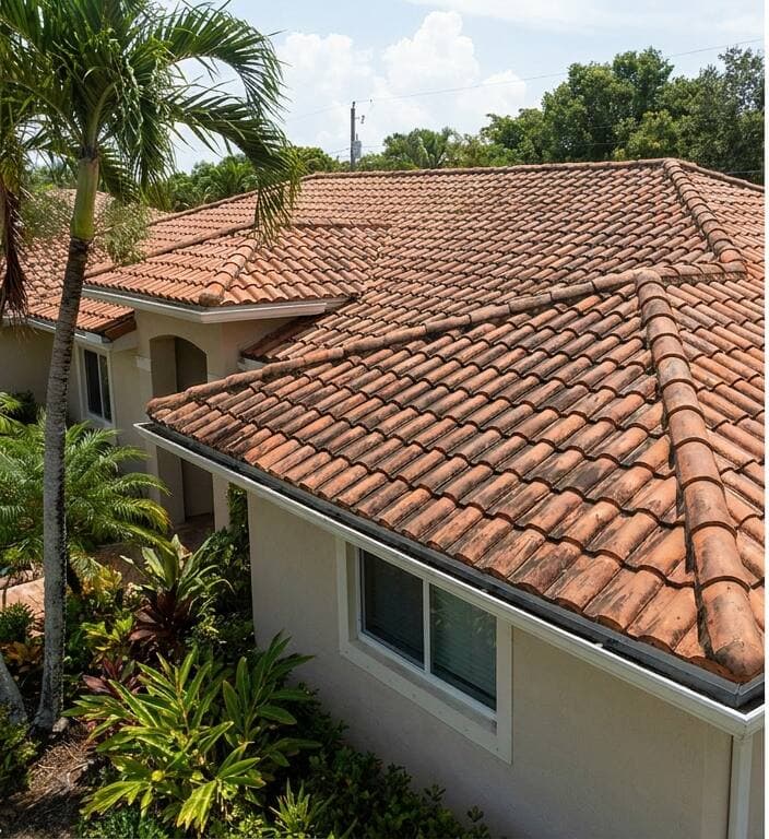 Roof soft-wash before pressure washing Miami